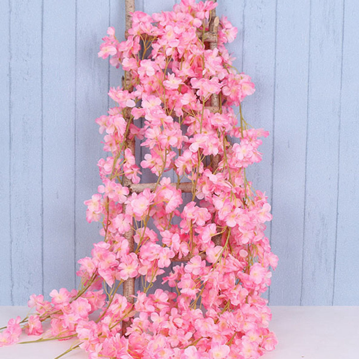 1.8m 256 Simulated Artificial Sakura Flower Garland Hanging Vines for Spring Home Room Wedding Party Decor Dark Pink