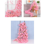 1.8m 256 Simulated Artificial Sakura Flower Garland Hanging Vines for Spring Home Room Wedding Party Decor Dark Pink