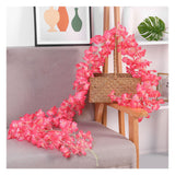 1.8m 256 Simulated Artificial Sakura Flower Garland Hanging Vines for Spring Home Room Wedding Party Decor Rose Red
