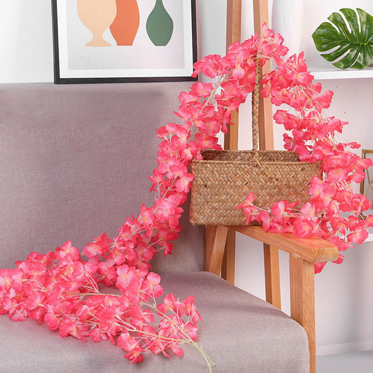 1.8m 256 Simulated Artificial Sakura Flower Garland Hanging Vines for Spring Home Room Wedding Party Decor Rose Red