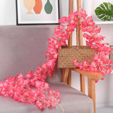 1.8m 256 Simulated Artificial Sakura Flower Garland Hanging Vines for Spring Home Room Wedding Party Decor Rose Red