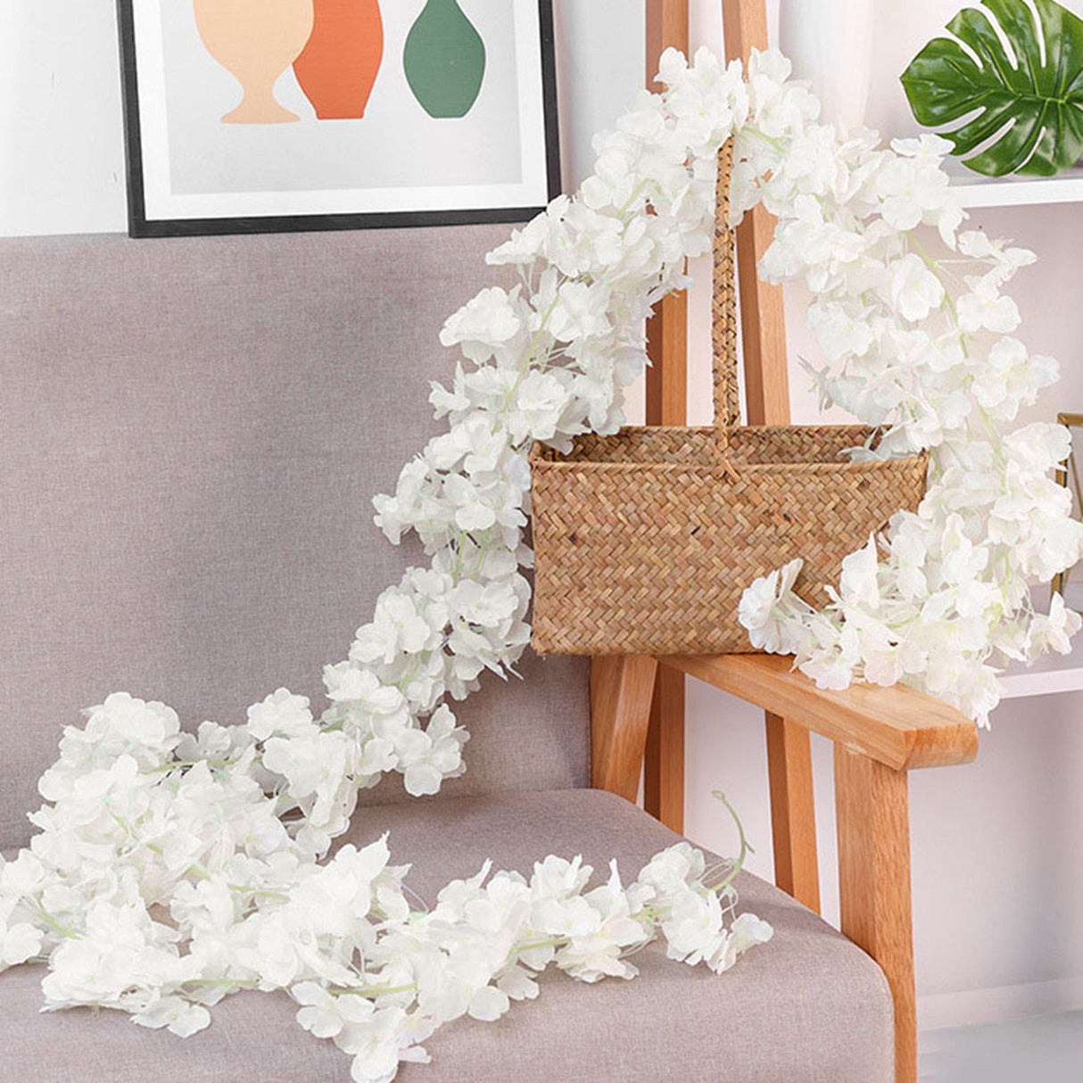 1.8m 256 Simulated Artificial Sakura Flower Garland Hanging Vines for Spring Home Room Wedding Party Decor White
