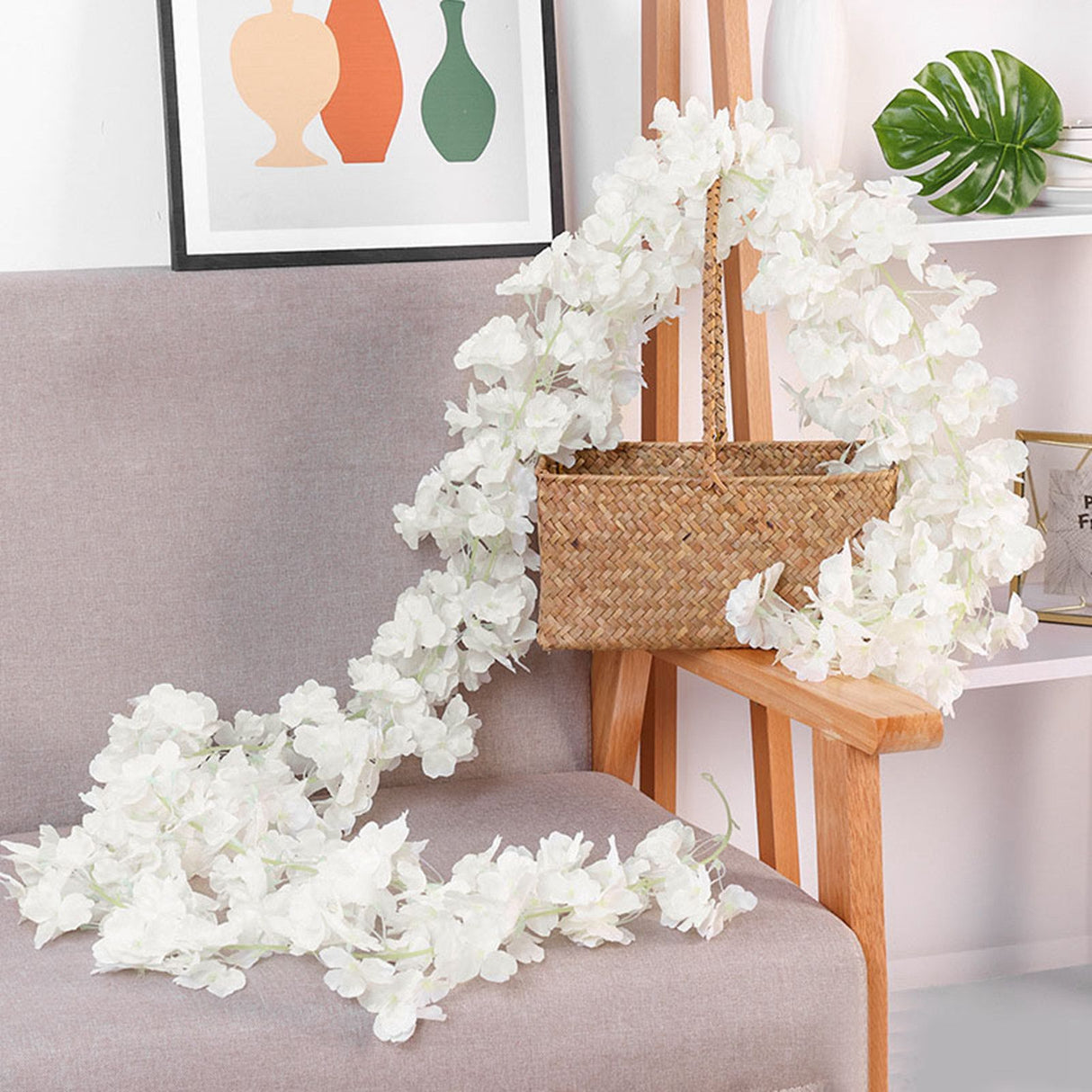 1.8m 256 Simulated Artificial Sakura Flower Garland Hanging Vines for Spring Home Room Wedding Party Decor White