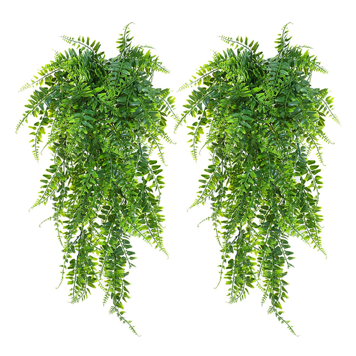 2pcs Artificial Hanging Plants Fern Plastic Green Fake Wall Hanging Ferns Plants for Garden Wedding Decoration