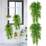 2pcs Artificial Hanging Plants Fern Plastic Green Fake Wall Hanging Ferns Plants for Garden Wedding Decoration - Rear View
