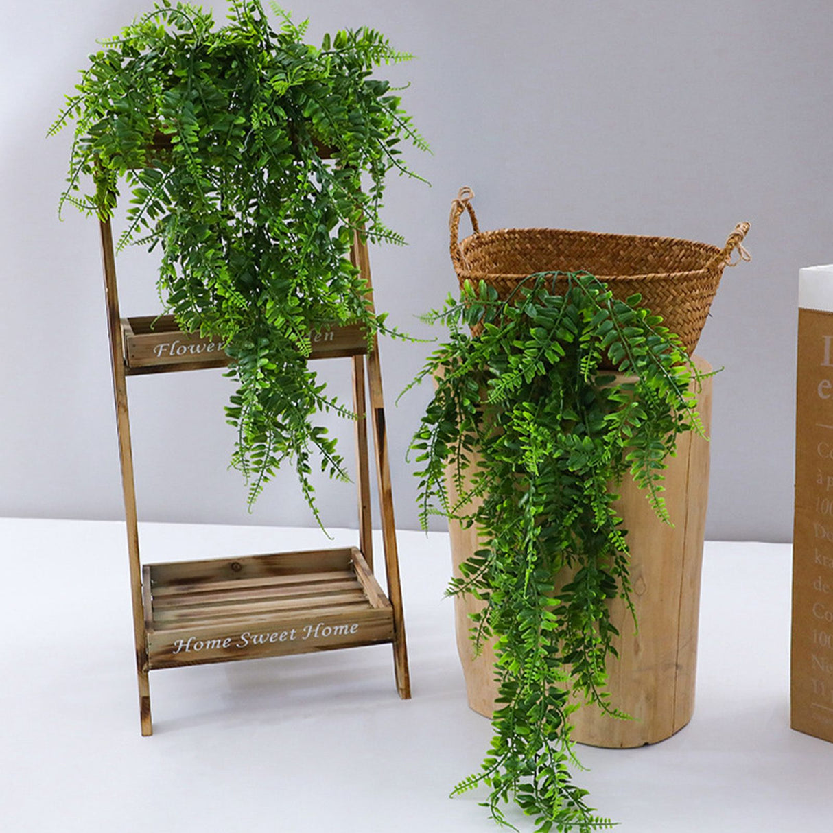2pcs Artificial Hanging Plants Fern Plastic Green Fake Wall Hanging Ferns Plants for Garden Wedding Decoration