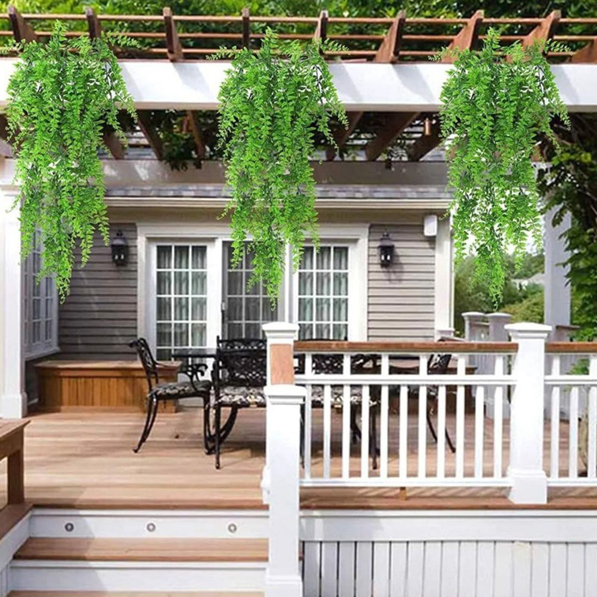 2pcs Artificial Hanging Plants Fern Plastic Green Fake Wall Hanging Ferns Plants for Garden Wedding Decoration