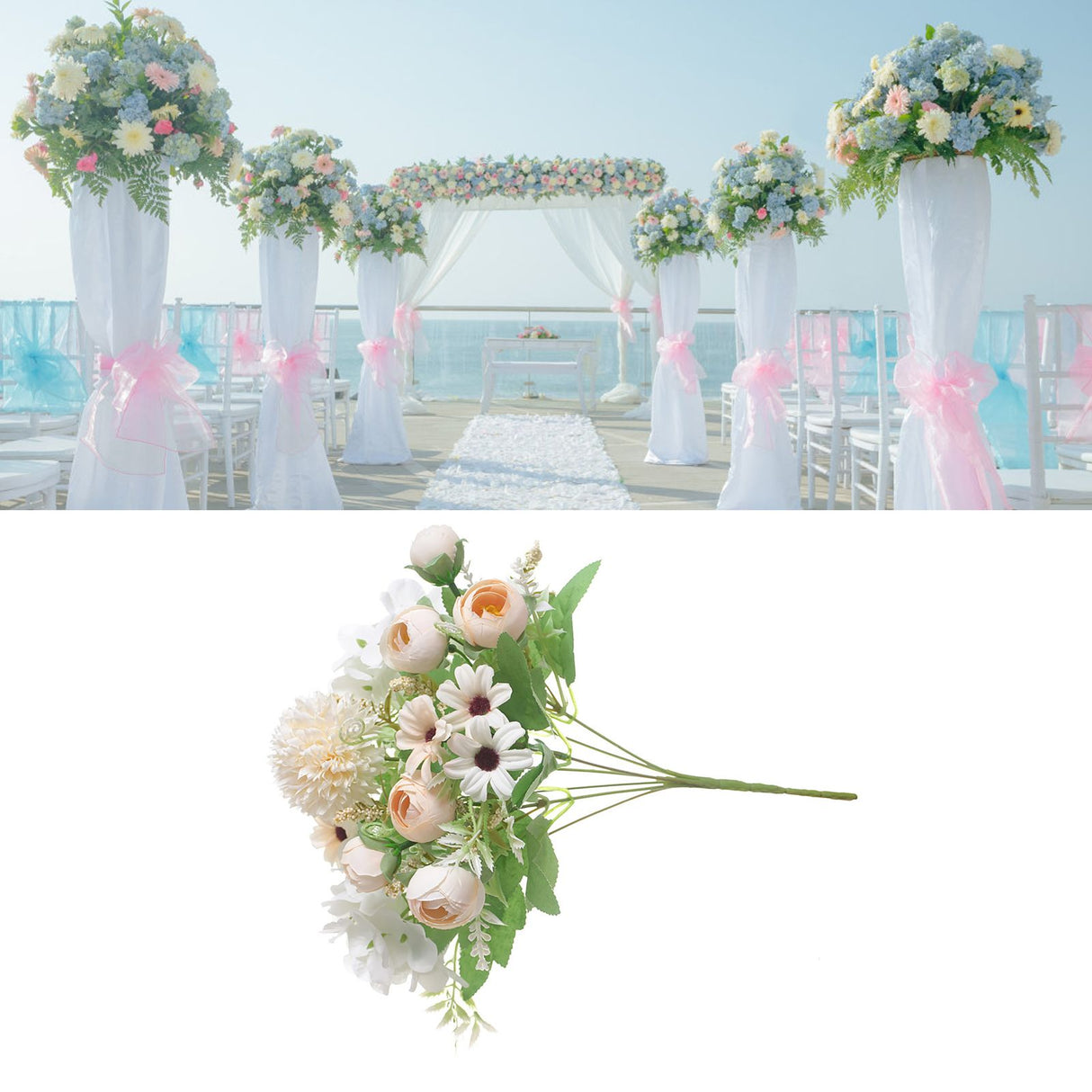 Artificial Flower Exquisite Lifelike Silk Cloth Faux Flower for Photography Wedding Home Shop Decoration Champagne