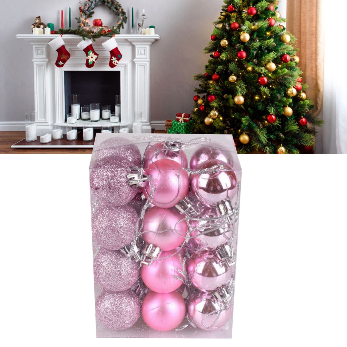 72Pcs Christmas Balls Hanging Decorative Christmas Tree Balls for Christmas Weddings Engagements Anniversaries Parties Pink