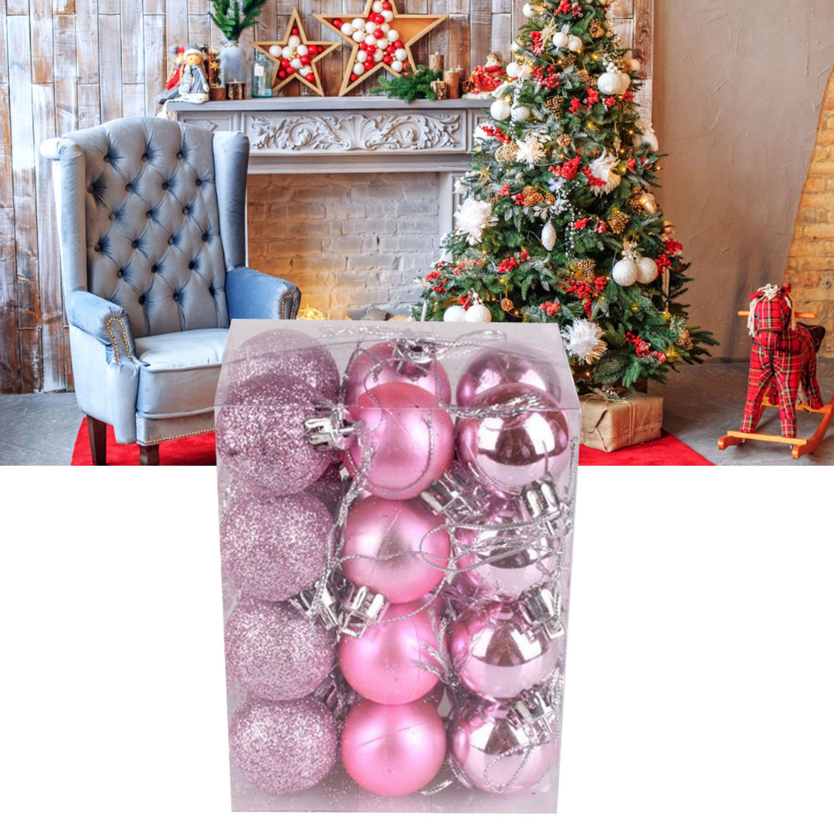 72Pcs Christmas Balls Hanging Decorative Christmas Tree Balls for Christmas Weddings Engagements Anniversaries Parties Pink