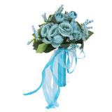 Wedding Bouquet Simulation Artificial Rose Lifelike Green Leaves Modern Elegant Rose for Wedding Church Home Decor Lake Blue