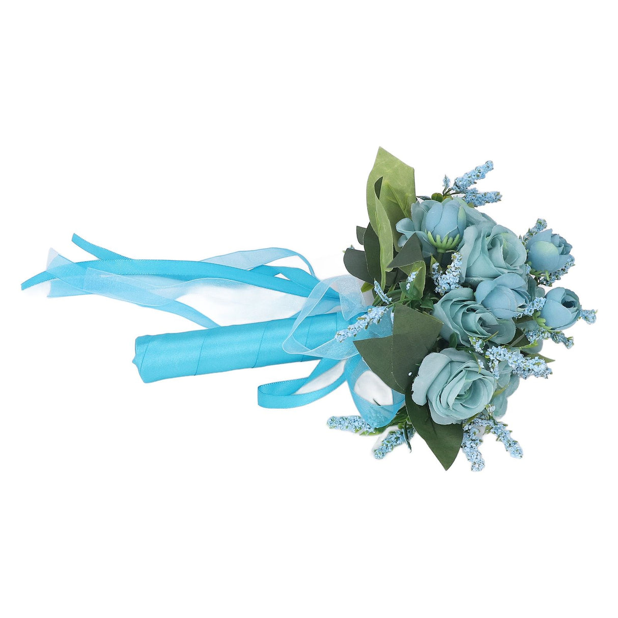 Wedding Bouquet Simulation Artificial Rose Lifelike Green Leaves Modern Elegant Rose for Wedding Church Home Decor Lake Blue