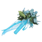 Wedding Bouquet Simulation Artificial Rose Lifelike Green Leaves Modern Elegant Rose for Wedding Church Home Decor Lake Blue