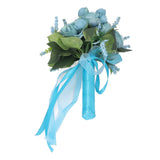 Wedding Bouquet Simulation Artificial Rose Lifelike Green Leaves Modern Elegant Rose for Wedding Church Home Decor Lake Blue
