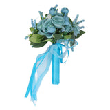 Wedding Bouquet Simulation Artificial Rose Lifelike Green Leaves Modern Elegant Rose for Wedding Church Home Decor Lake Blue