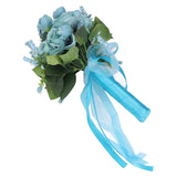 Wedding Bouquet Simulation Artificial Rose Lifelike Green Leaves Modern Elegant Rose for Wedding Church Home Decor Lake Blue