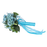 Wedding Bouquet Simulation Artificial Rose Lifelike Green Leaves Modern Elegant Rose for Wedding Church Home Decor Lake Blue - Low Angle