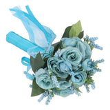 Wedding Bouquet Simulation Artificial Rose Lifelike Green Leaves Modern Elegant Rose for Wedding Church Home Decor Lake Blue