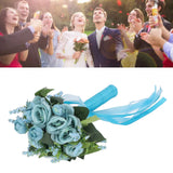 Wedding Bouquet Simulation Artificial Rose Lifelike Green Leaves Modern Elegant Rose for Wedding Church Home Decor Lake Blue