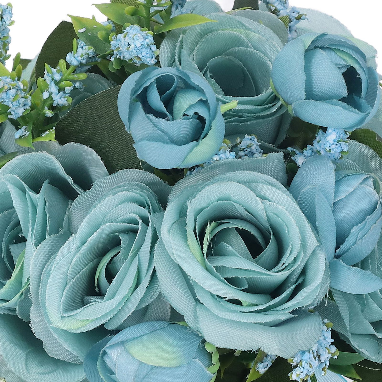 Wedding Bouquet Simulation Artificial Rose Lifelike Green Leaves Modern Elegant Rose for Wedding Church Home Decor Lake Blue
