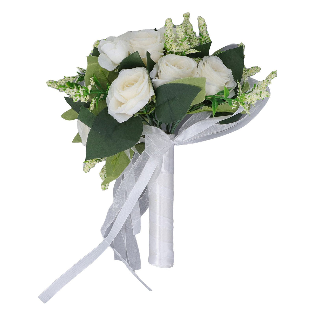 Wedding Bouquet Simulation Artificial Rose Lifelike Green Leaves Modern Elegant Rose for Wedding Church Home Decor Milky White