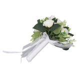 Wedding Bouquet Simulation Artificial Rose Lifelike Green Leaves Modern Elegant Rose for Wedding Church Home Decor Milky White