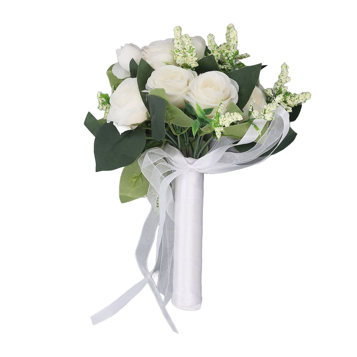Wedding Bouquet Simulation Artificial Rose Lifelike Green Leaves Modern Elegant Rose for Wedding Church Home Decor Milky White