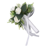 Wedding Bouquet Simulation Artificial Rose Lifelike Green Leaves Modern Elegant Rose for Wedding Church Home Decor Milky White