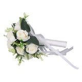 Wedding Bouquet Simulation Artificial Rose Lifelike Green Leaves Modern Elegant Rose for Wedding Church Home Decor Milky White