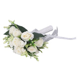Wedding Bouquet Simulation Artificial Rose Lifelike Green Leaves Modern Elegant Rose for Wedding Church Home Decor Milky White - Extra Image