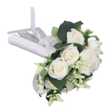 Wedding Bouquet Simulation Artificial Rose Lifelike Green Leaves Modern Elegant Rose for Wedding Church Home Decor Milky White - Extra Image