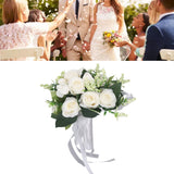 Wedding Bouquet Simulation Artificial Rose Lifelike Green Leaves Modern Elegant Rose for Wedding Church Home Decor Milky White