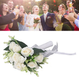 Wedding Bouquet Simulation Artificial Rose Lifelike Green Leaves Modern Elegant Rose for Wedding Church Home Decor Milky White - Extra Image