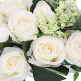 Wedding Bouquet Simulation Artificial Rose Lifelike Green Leaves Modern Elegant Rose for Wedding Church Home Decor Milky White - Extra Image