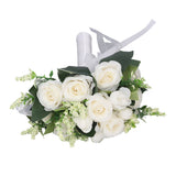 Wedding Bouquet Simulation Artificial Rose Lifelike Green Leaves Modern Elegant Rose for Wedding Church Home Decor Milky White - Extra Image