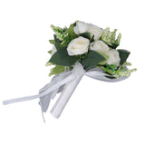 Wedding Bouquet Simulation Artificial Rose Lifelike Green Leaves Modern Elegant Rose for Wedding Church Home Decor Milky White - Extra Image