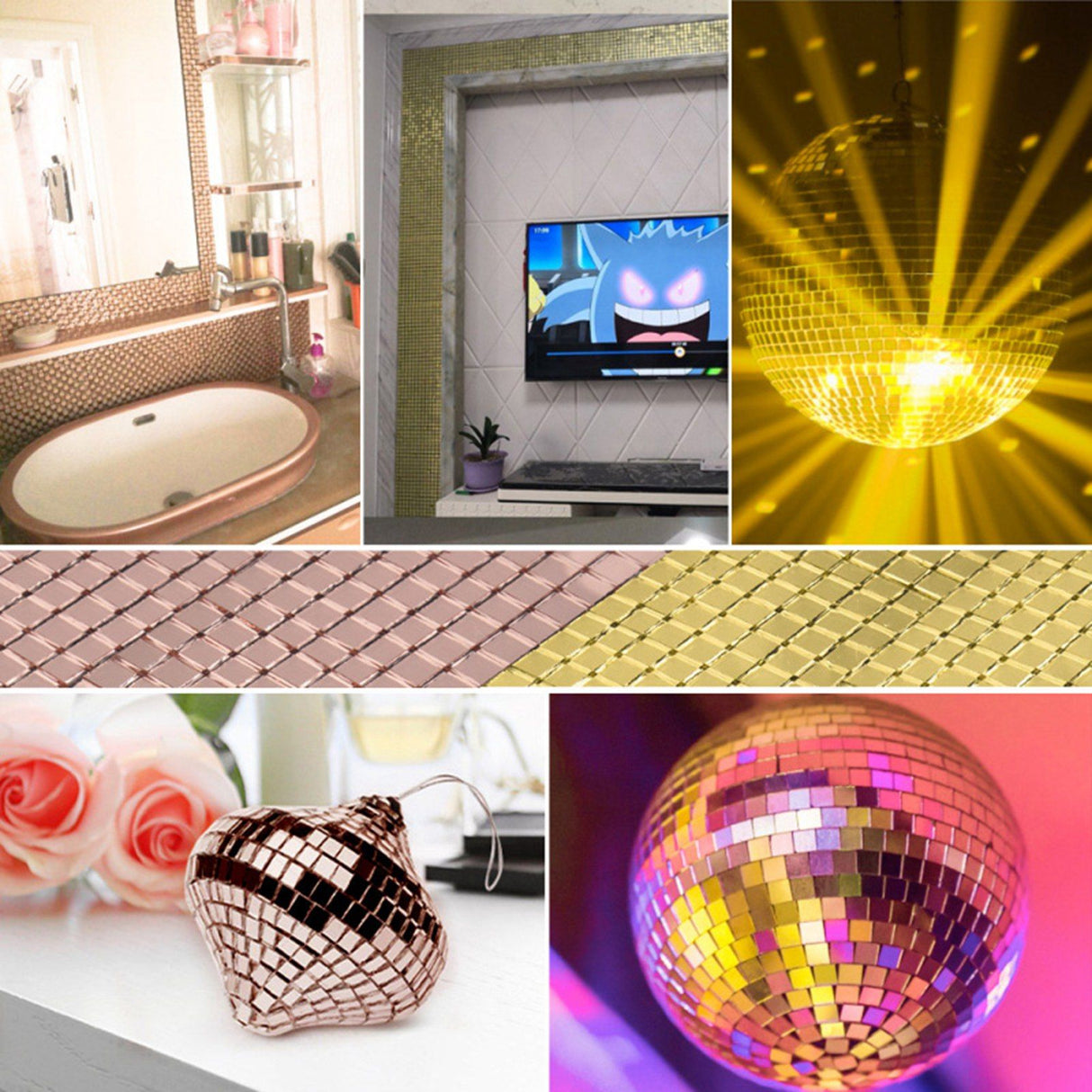4X100CM 1464 Grains Self Adhesive Mosaic Tiles Wall Sticker Innovative DIY Glass Mirrors Sticker Home Decoration KTV Sticker Rose Gold