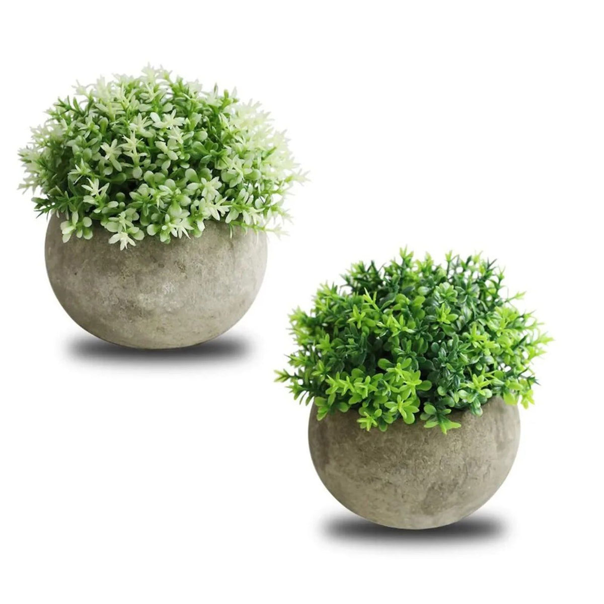 2 PCS Simulated Plant Bonsai Semicircular Ball Pulp Bonsai Desktop Green Plants Potted Ornaments White Green