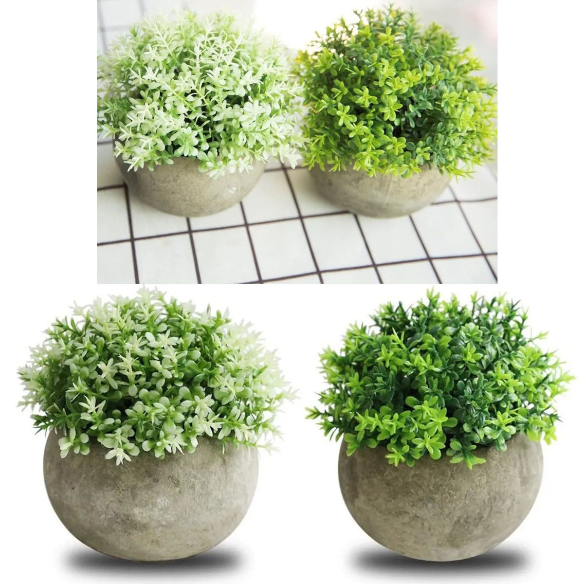 2 PCS Simulated Plant Bonsai Semicircular Ball Pulp Bonsai Desktop Green Plants Potted Ornaments White Green