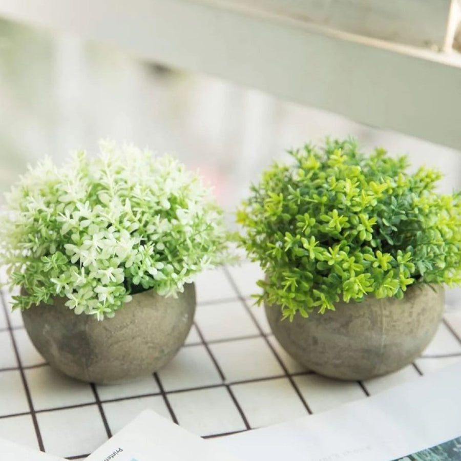 2 PCS Simulated Plant Bonsai Semicircular Ball Pulp Bonsai Desktop Green Plants Potted Ornaments White Green