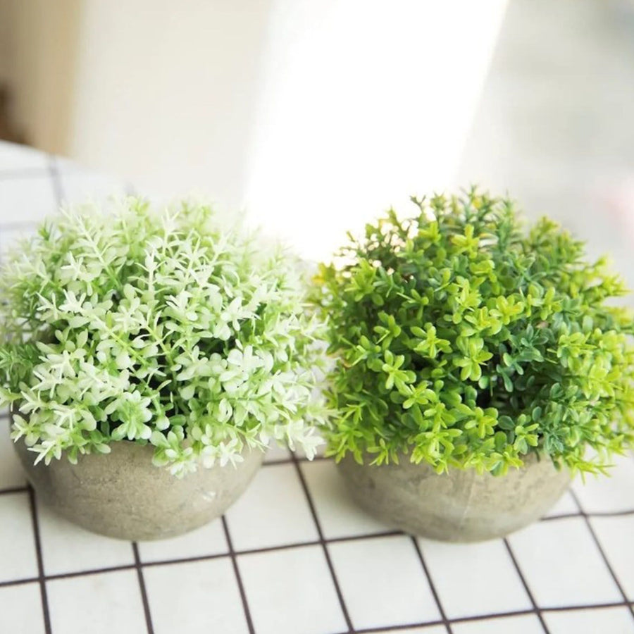 2 PCS Simulated Plant Bonsai Semicircular Ball Pulp Bonsai Desktop Green Plants Potted Ornaments White Green