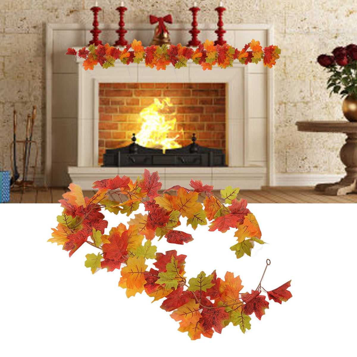 Maple Leaf Fall Garland Vivid Artificial Autumn Foliage Hanging Vine Garland for Thanksgiving Home Decoration