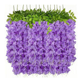 14PCS Ceiling Artificial Wisteria Flower Six Leaf Purple Blue Fake Vines Decoration for Wedding Home Ornament
