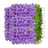14PCS Ceiling Artificial Wisteria Flower Six Leaf Purple Blue Fake Vines Decoration for Wedding Home Ornament
