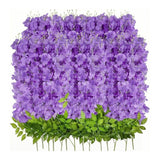 14PCS Ceiling Artificial Wisteria Flower Six Leaf Purple Blue Fake Vines Decoration for Wedding Home Ornament