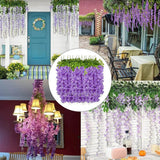 14PCS Ceiling Artificial Wisteria Flower Six Leaf Purple Blue Fake Vines Decoration for Wedding Home Ornament