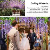 14PCS Ceiling Artificial Wisteria Flower Six Leaf Purple Blue Fake Vines Decoration for Wedding Home Ornament - Extra Image