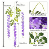 14PCS Ceiling Artificial Wisteria Flower Six Leaf Purple Blue Fake Vines Decoration for Wedding Home Ornament