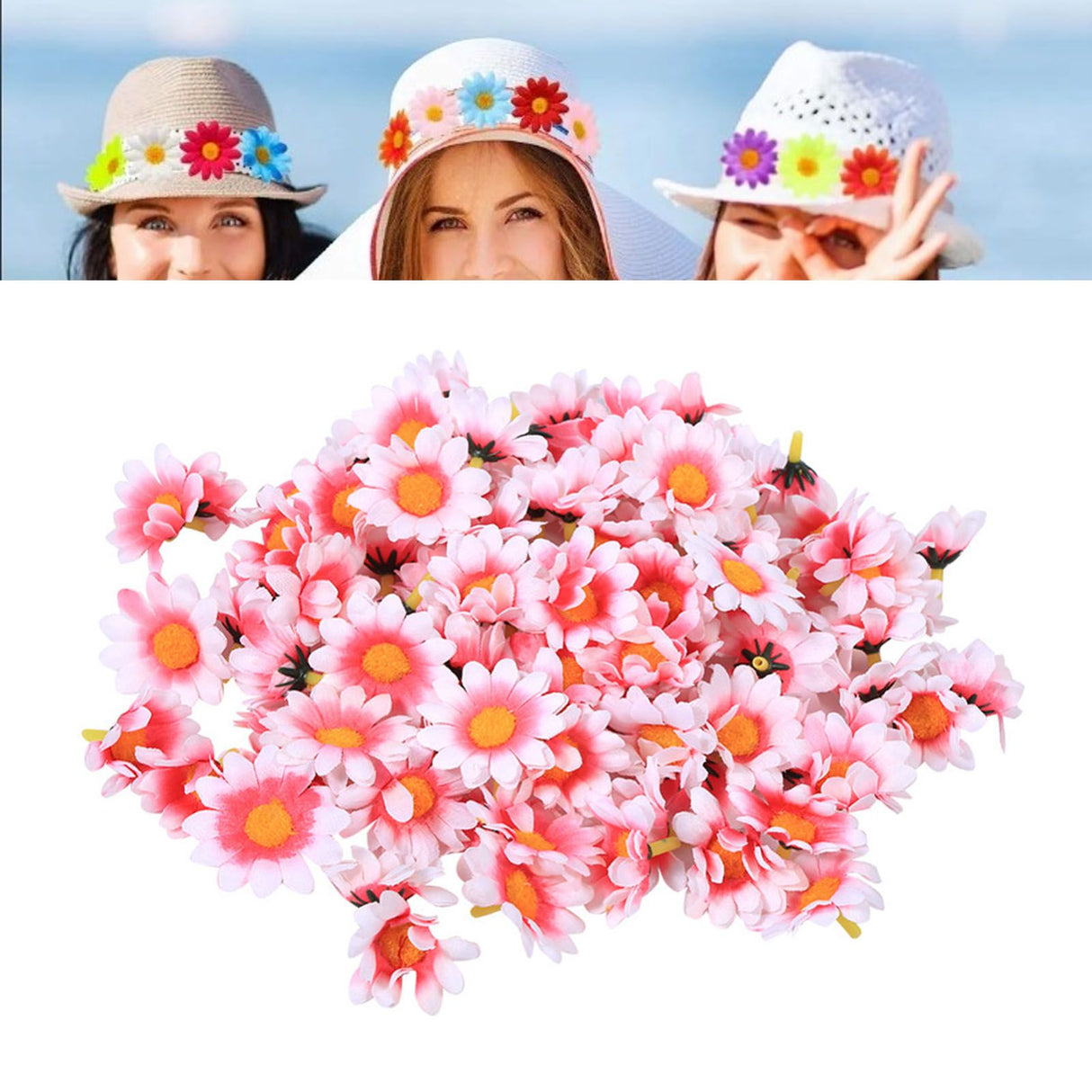 100pcs Artificial Little Daisy Lovely DIY Handcraft Silk Little Daisy for Offices Weddings Pink White