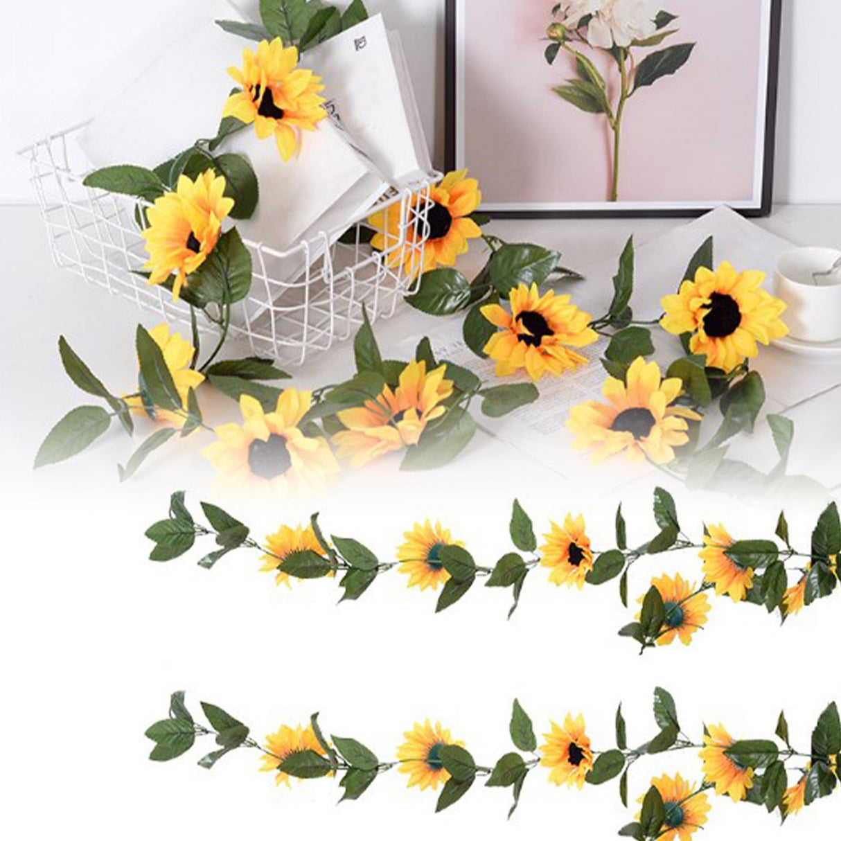 Artificial Sunflower Vines 200cm Length Lifelike Details Bright Colors Sunflower Garland for Parties Gardens Fences